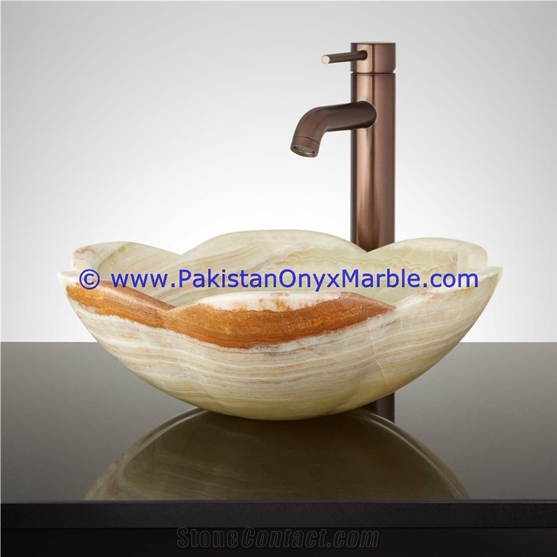 Jade Green Onyx Flower Shaped Sinks Basins