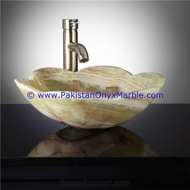 Jade Green Onyx Flower Shaped Sinks Basins