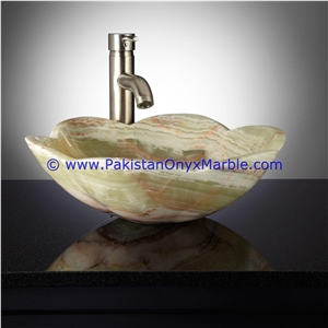 Jade Green Onyx Flower Shaped Sinks Basins