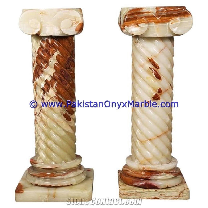 Light Green Onyx Columns Handcarved Pillars