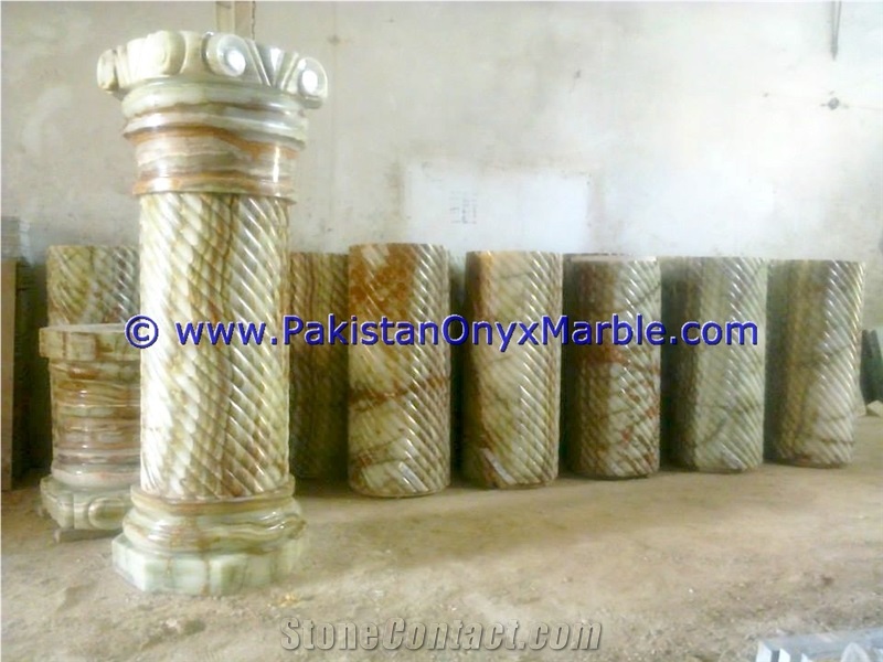 Light Green Onyx Columns Handcarved Pillars