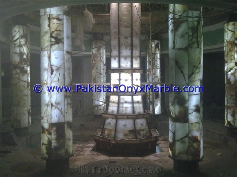 Light Green Onyx Columns Handcarved Pillars