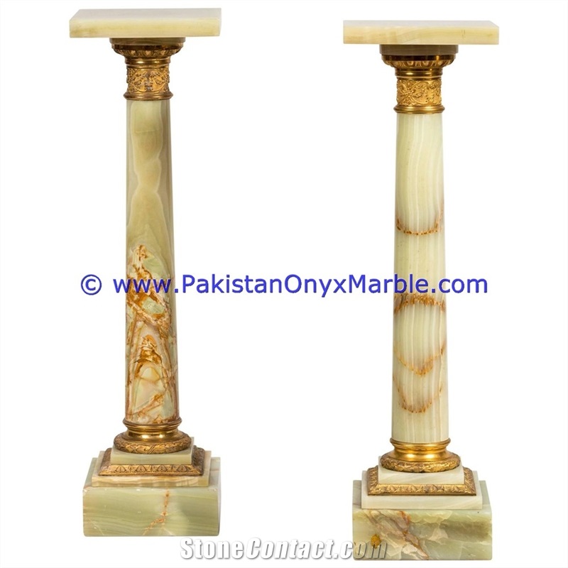 Light Green Onyx Pedestals Hand Carved Pillars