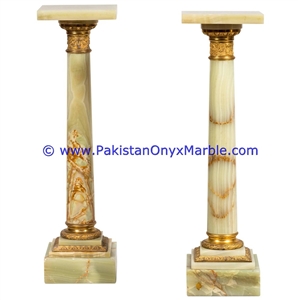 Light Green Onyx Pedestals Hand Carved Pillars