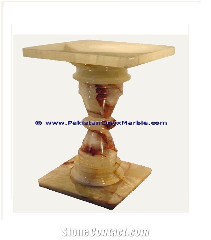 Light Green Onyx Pedestals Hand Carved Pillars
