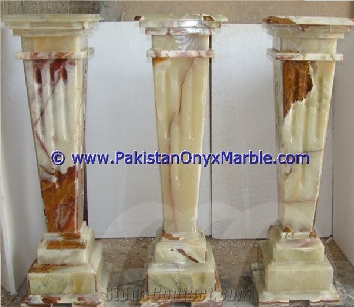 Light Green Onyx Pedestals Hand Carved Pillars