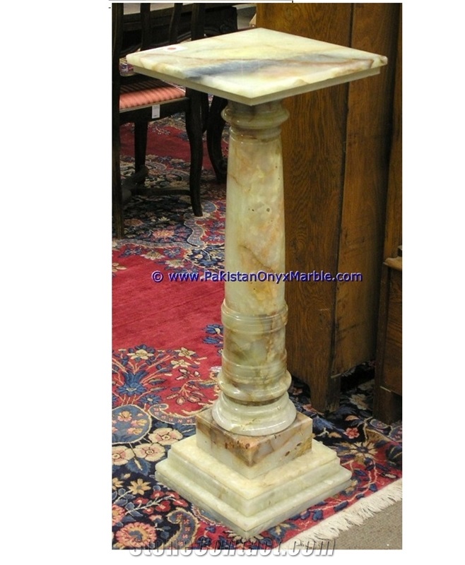 Light Green Onyx Pedestals Hand Carved Pillars