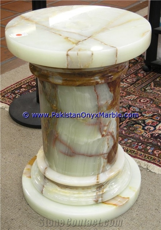 Light Green Onyx Pedestals Hand Carved Pillars