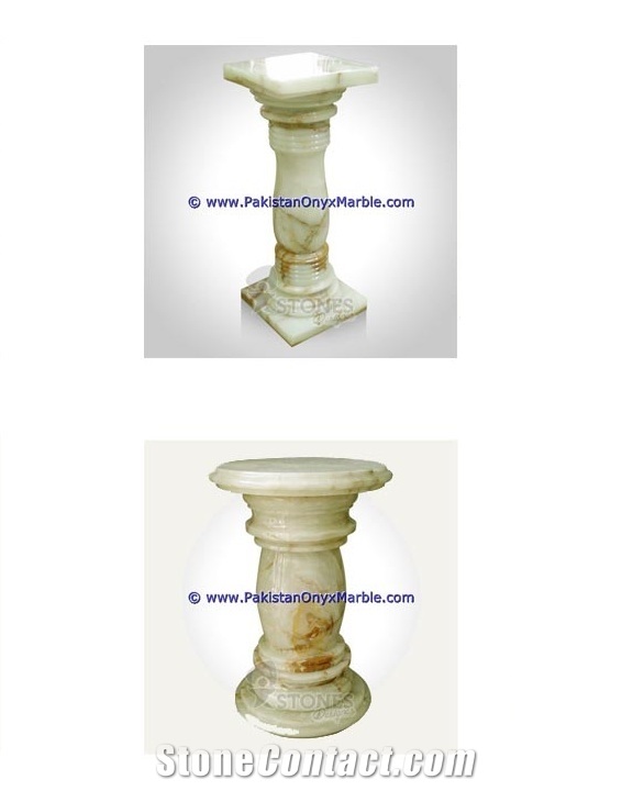 Light Green Onyx Pedestals Hand Carved Pillars
