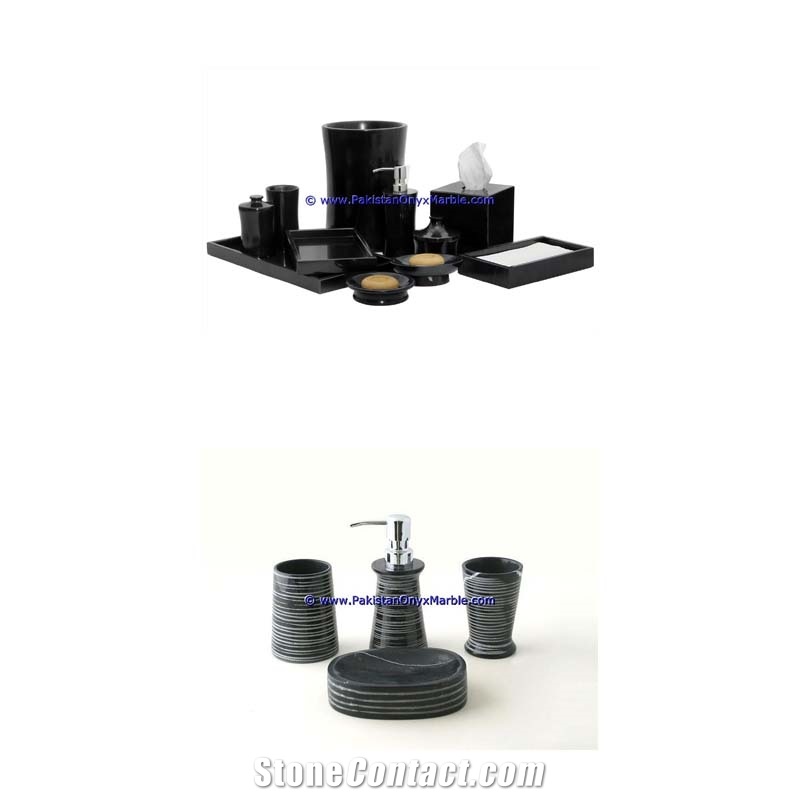Marble Bathroom Accessories Set Jet Black Tumbler