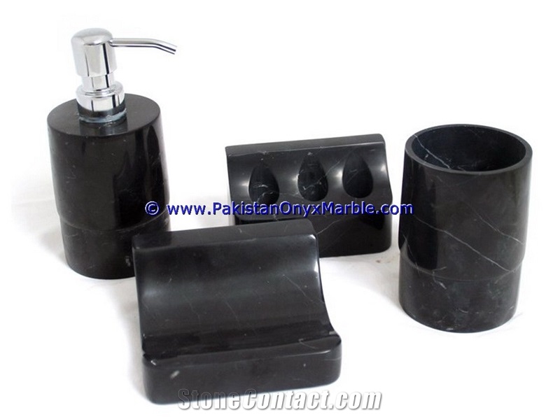 Marble Bathroom Accessories Set Jet Black Tumbler