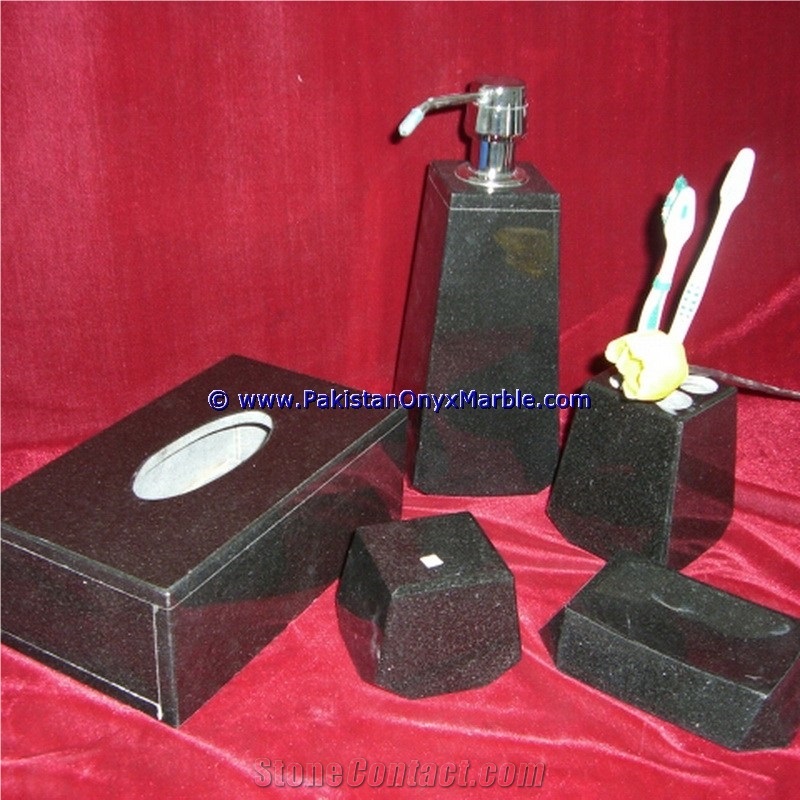 Marble Bathroom Accessories Set Jet Black Tumbler
