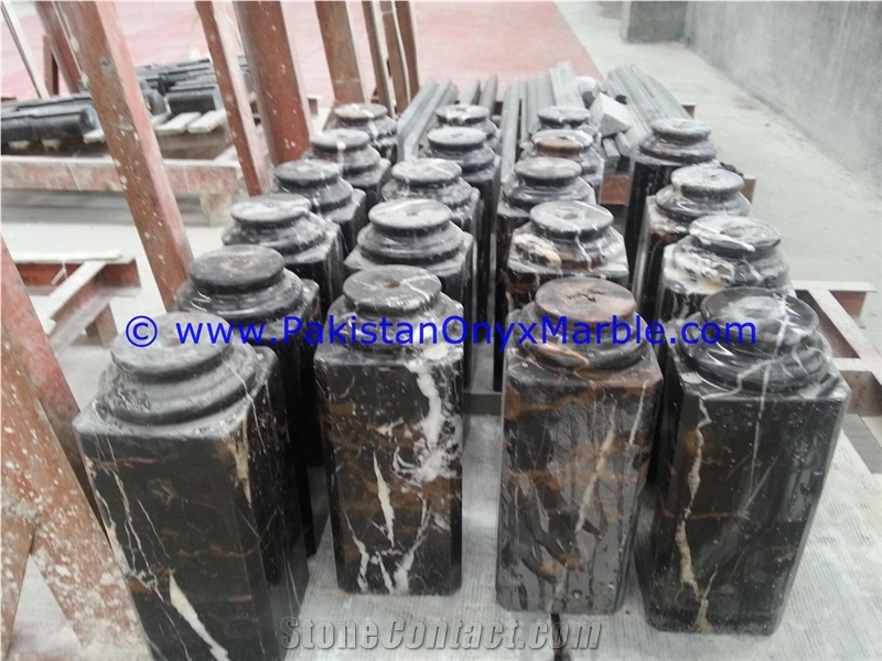 Marble Columns Pillars Bases Black and Gold Marble