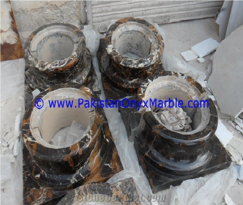 Marble Columns Pillars Bases Black and Gold Marble