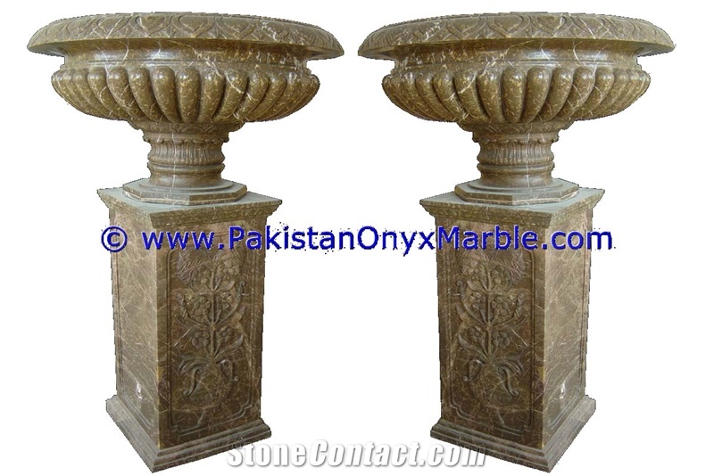 Marble Planters Handcarved Decorated Beige Color