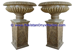 Marble Planters Handcarved Decorated Beige Color