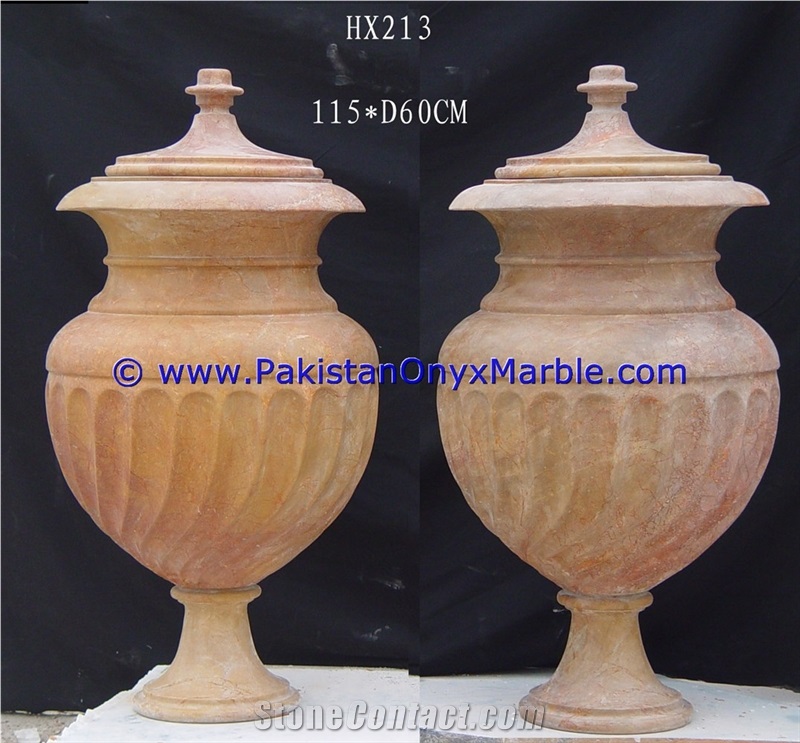 Marble Planters Handcarved Decorated Beige Color