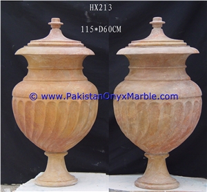 Marble Planters Handcarved Decorated Beige Color