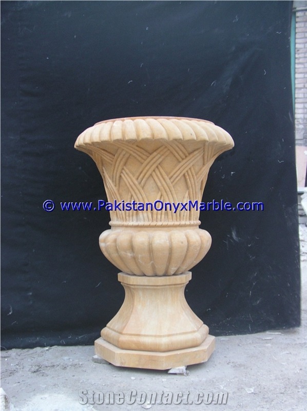 Marble Planters Handcarved Decorated Beige Color