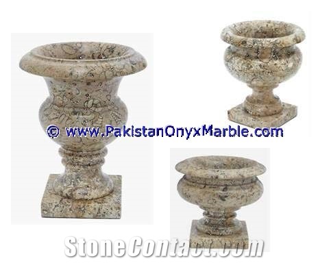 Marble Planters Handcarved Decorated Fossil Corel