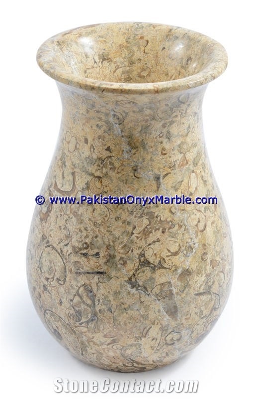 Marble Planters Handcarved Decorated Fossil Corel