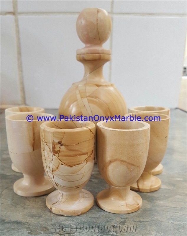 Marble Wine Bottle Set Glasses Cups