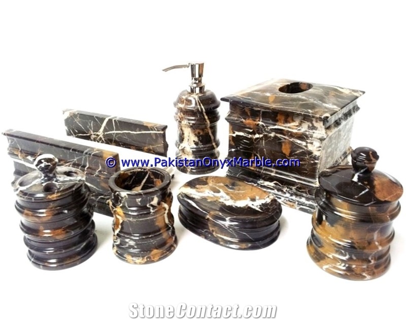 Michaelangelo Marble Bathroom Accessories Set Black and Gold Bathroom Sets