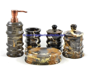 Michaelangelo Marble Bathroom Accessories Set Black and Gold Bathroom Sets