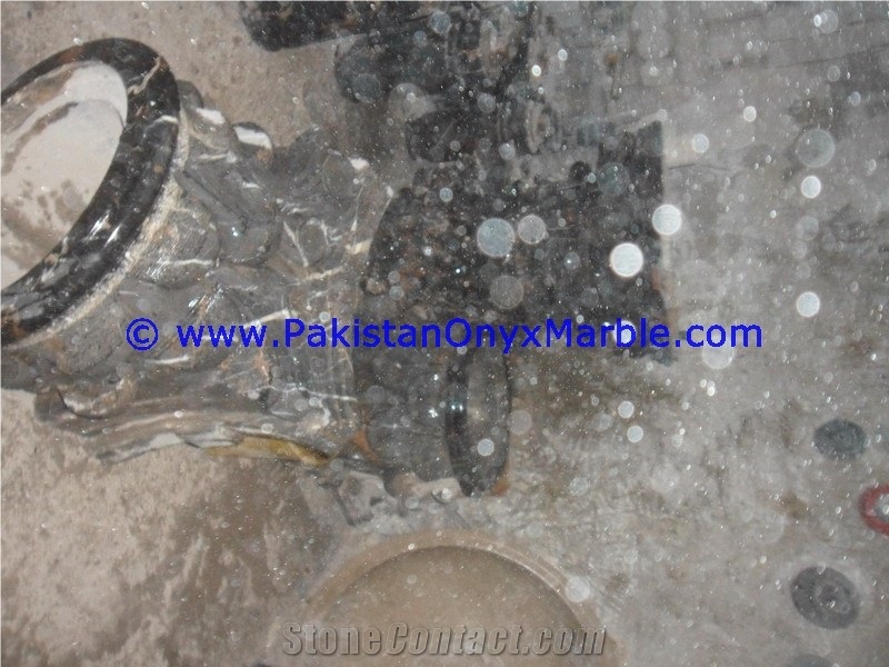 Michelangelo Marble Columns Pillars Tops Black and Gold Marble