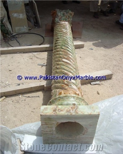Multi Green Onyx Columns Handcarved Pillars
