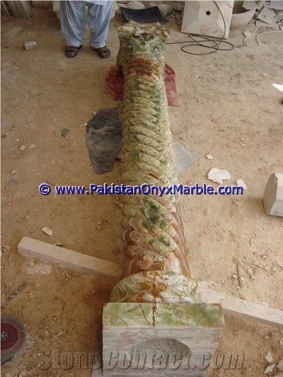 Multi Green Onyx Columns Handcarved Pillars