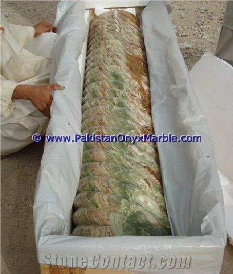 Multi Green Onyx Columns Handcarved Pillars