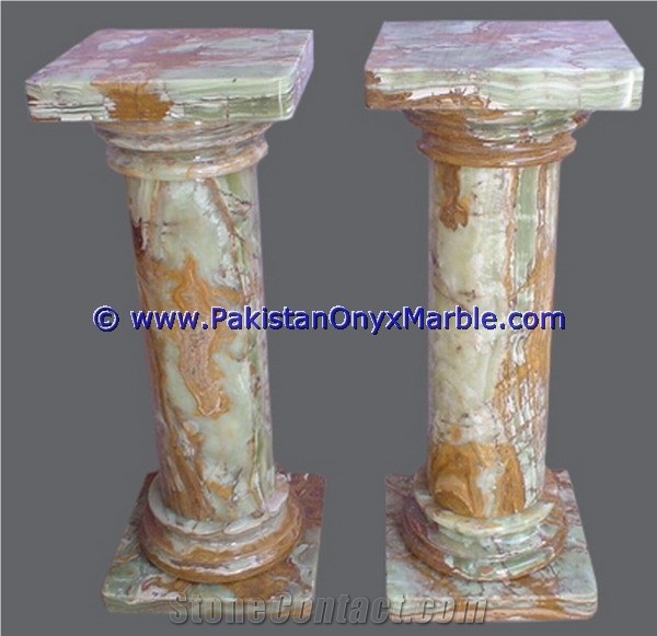 Multi Green Onyx Pedestals Hand Carved Pillars