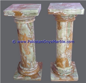 Multi Green Onyx Pedestals Hand Carved Pillars