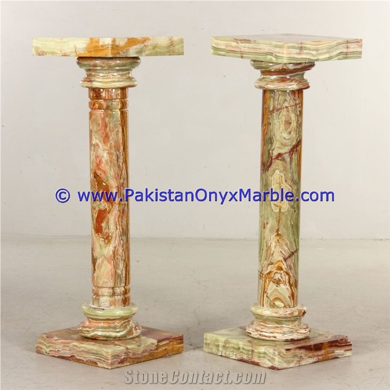 Multi Green Onyx Pedestals Hand Carved Pillars