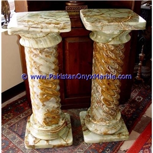 Multi Green Onyx Pedestals Hand Carved Pillars