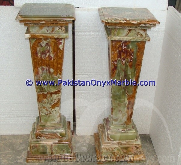 Multi Green Onyx Pedestals Hand Carved Pillars