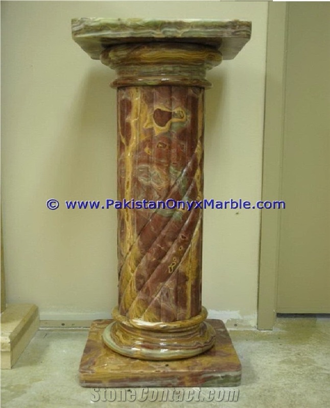 Multi Red Onyx Pedestals Handcarved Pillars