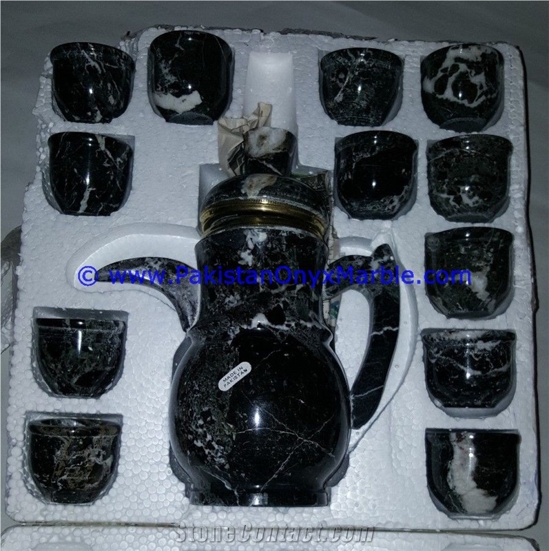 Pakistan Fossil Marble Tea Set Sugar Milk Pot Saucer Tea