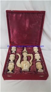 Pakistan Fossil Marble Tea Set Sugar Milk Pot Saucer Tea