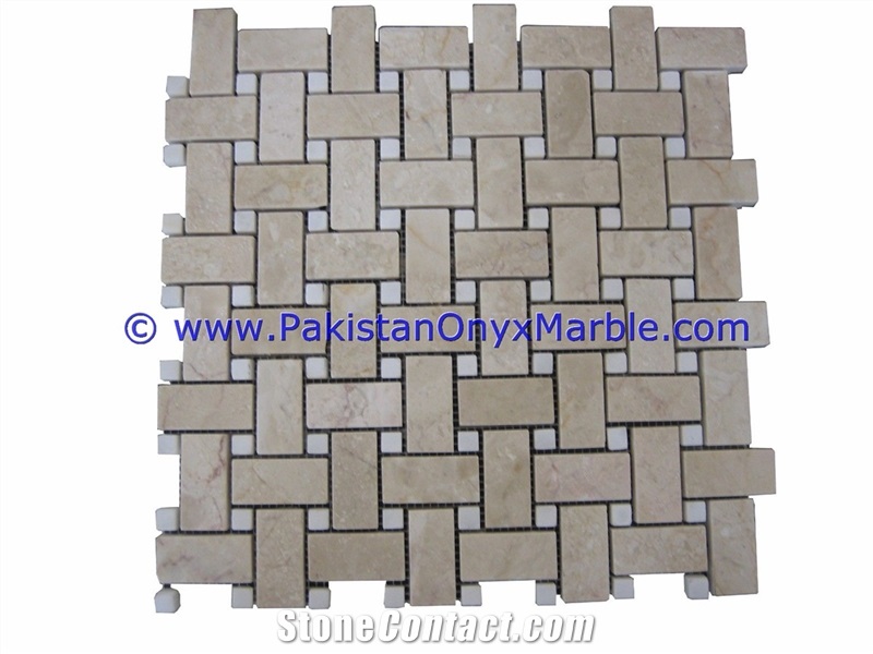 Pakistan Sahara Beige Marble Mosaic Tiles Basket Weave