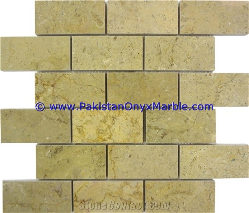 Pakistan Sahara Beige Marble Mosaic Tiles Basket Weave
