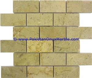 Pakistan Sahara Beige Marble Mosaic Tiles Basket Weave