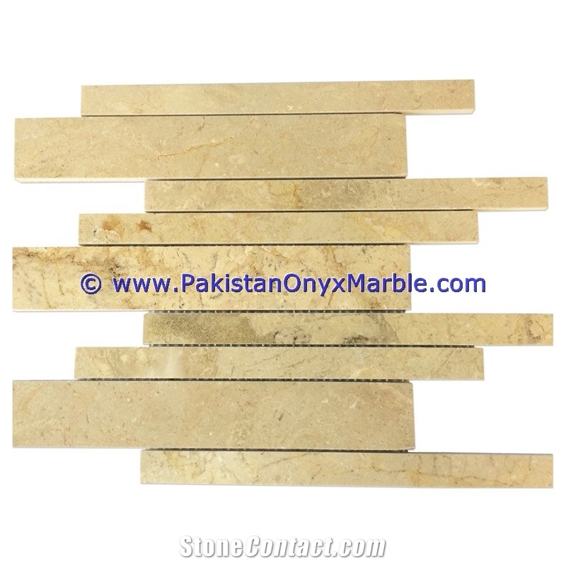 Pakistan Sahara Beige Marble Mosaic Tiles Basket Weave