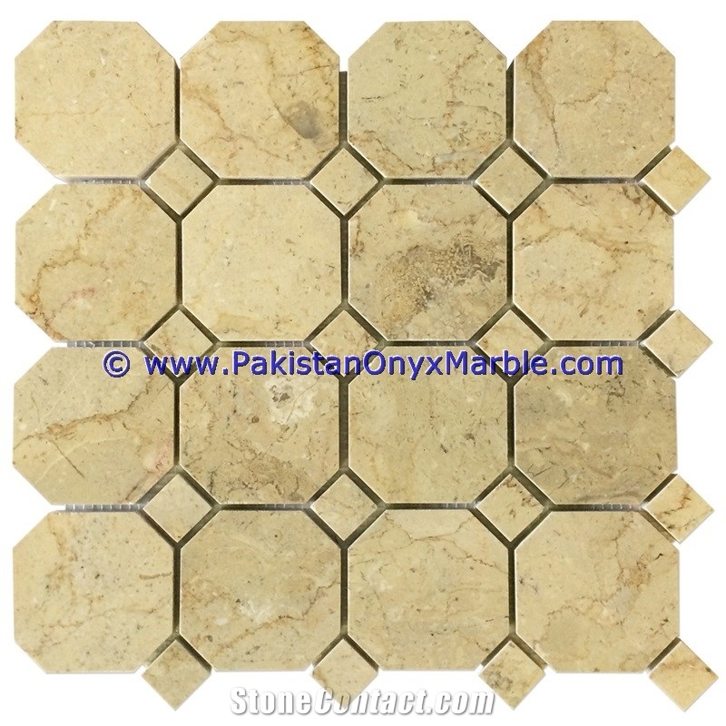 Pakistan Sahara Beige Marble Mosaic Tiles Basket Weave