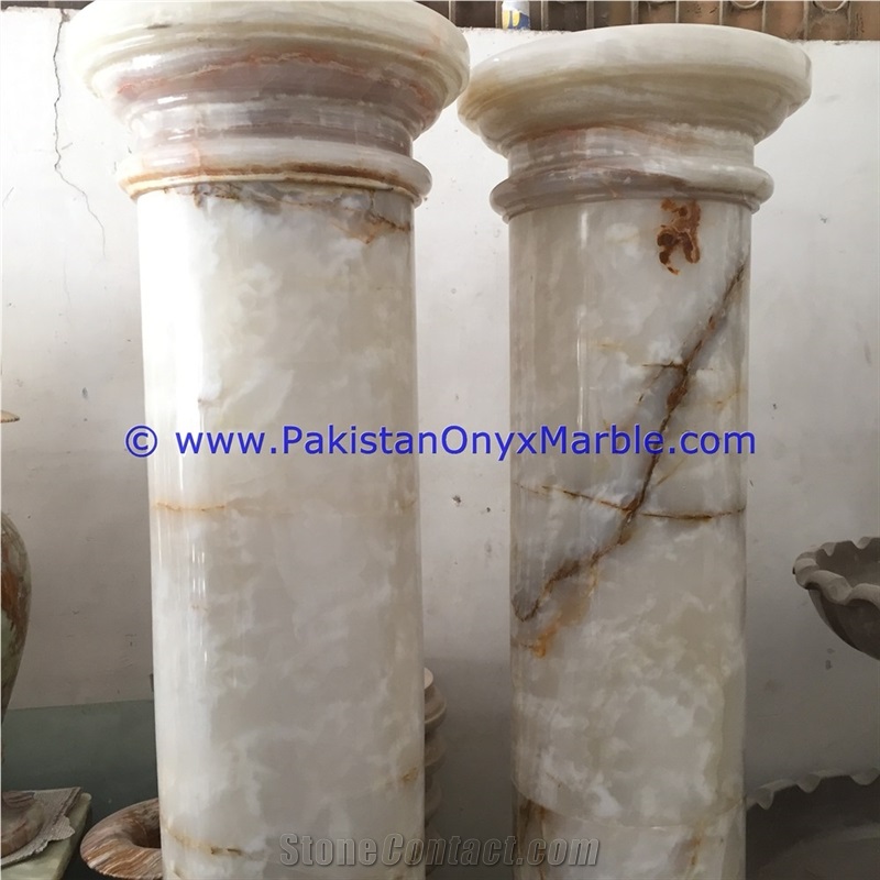 Pakistan White Onyx Columns Handcarved Pillars Carved Top