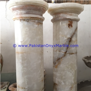 Pakistan White Onyx Columns Handcarved Pillars Carved Top