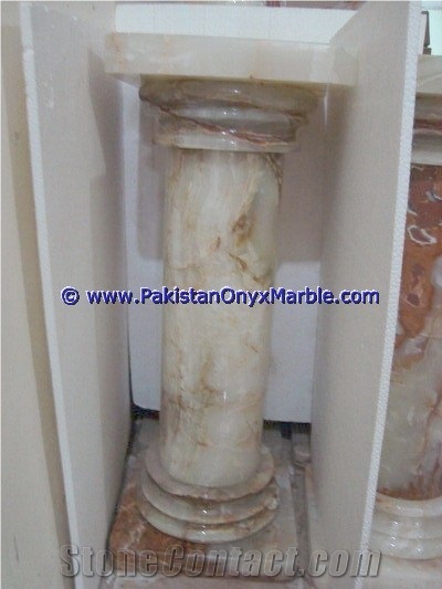 Pakistan White Onyx Columns Handcarved Pillars Carved Top