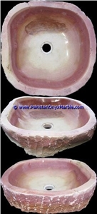 Pink Onyx Rough Rectangle Shaped Sinks Basins