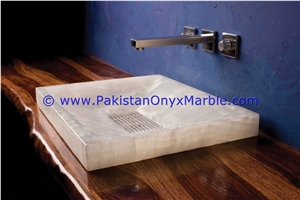 Pure White Onyx Rectangle Shaped Sinks Basins